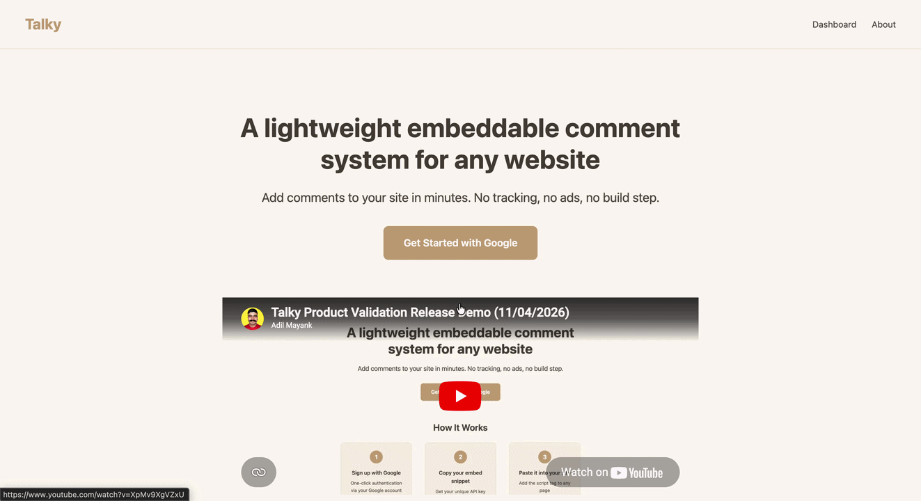Talky landing page